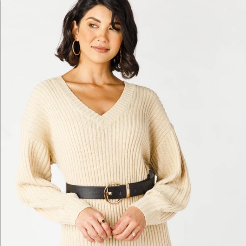 NWT long rib knit dress with ribbed v-neckline S - Picture 3 of 4